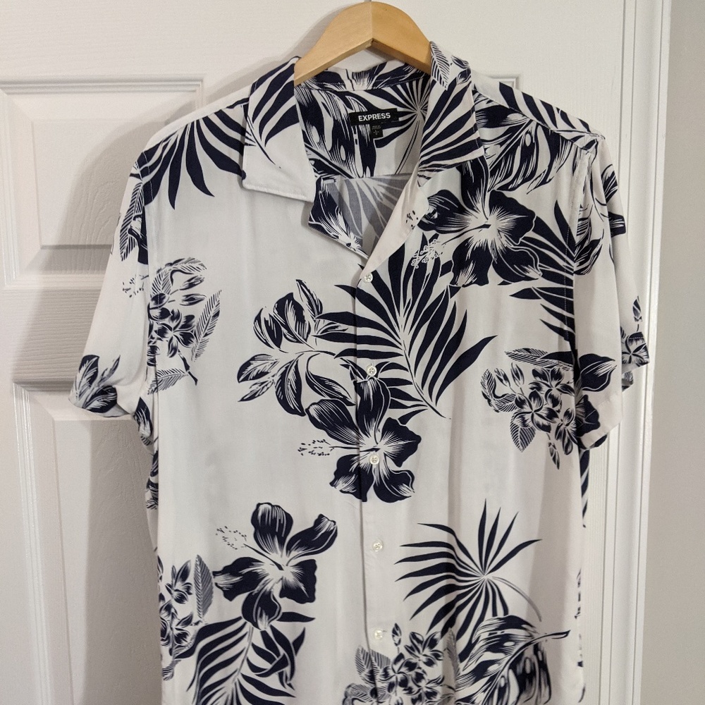 Express Button Down Shirt - White - Floral